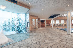 Ein Blick auf den neu gestalteten Wellnessbereich mit Kältekammer des Hotel Tonihof im Bayerischen Wald.